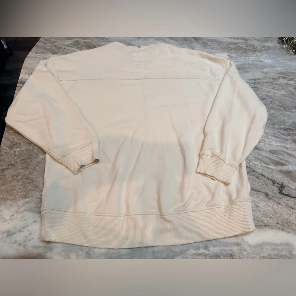 Aerie Love This Moment Cream Ivory Hoodie Sweatshirt Cropped Distressed Hem S - Picture 11 of 12